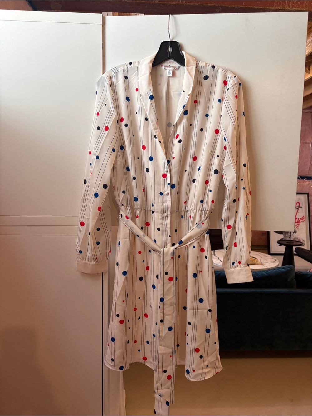 Tommy Hilfiger Cream Midi Dress with Red and Blue Polka Dots
